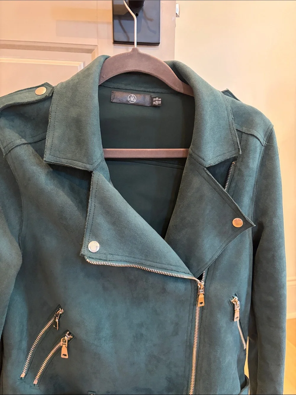 Nasty Gal Teal Suede Moto Jacket with Asymmetrical Zipper
